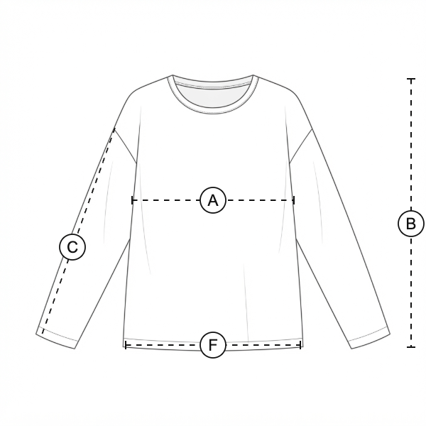 The piece laid flat, with a lettered line for each measurement
