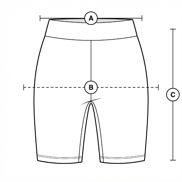 The piece laid flat, with a lettered line for each measurement