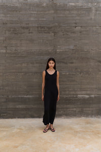 Flip Tank Dress Black - full body, concrete wall