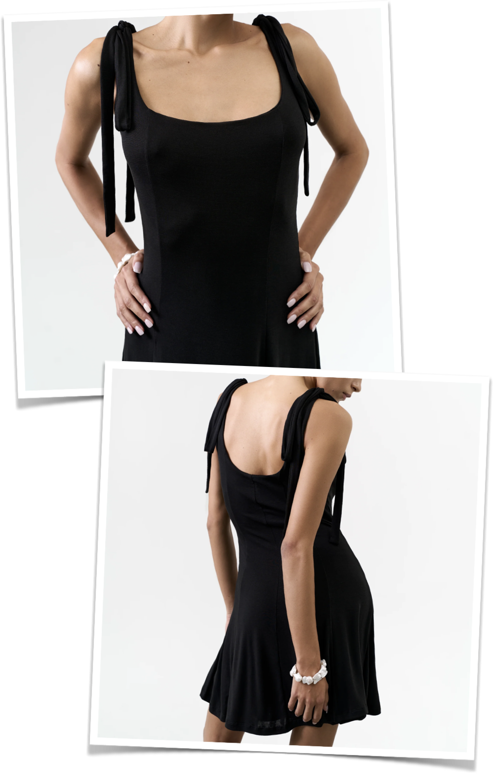 Short dress with bow straps in black